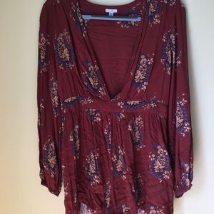 Ecoté Floral Long Sleeved Romper, Plunge Neckline